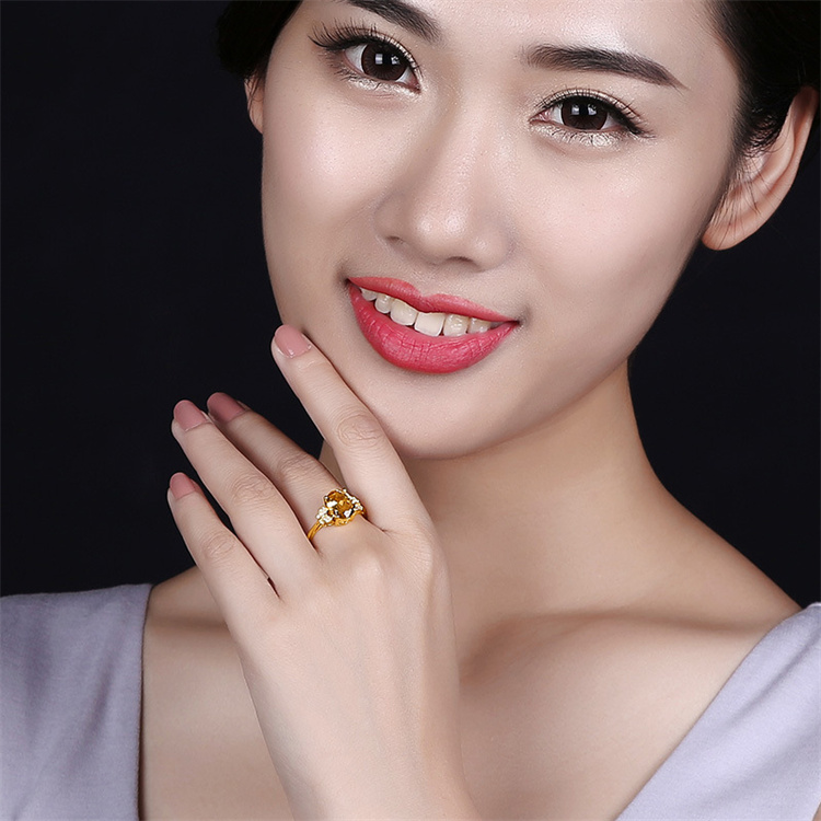 Hot Selling 18k Gold Plated Rings Luxury Butterfly Rings Citrine Diamond Rings Women