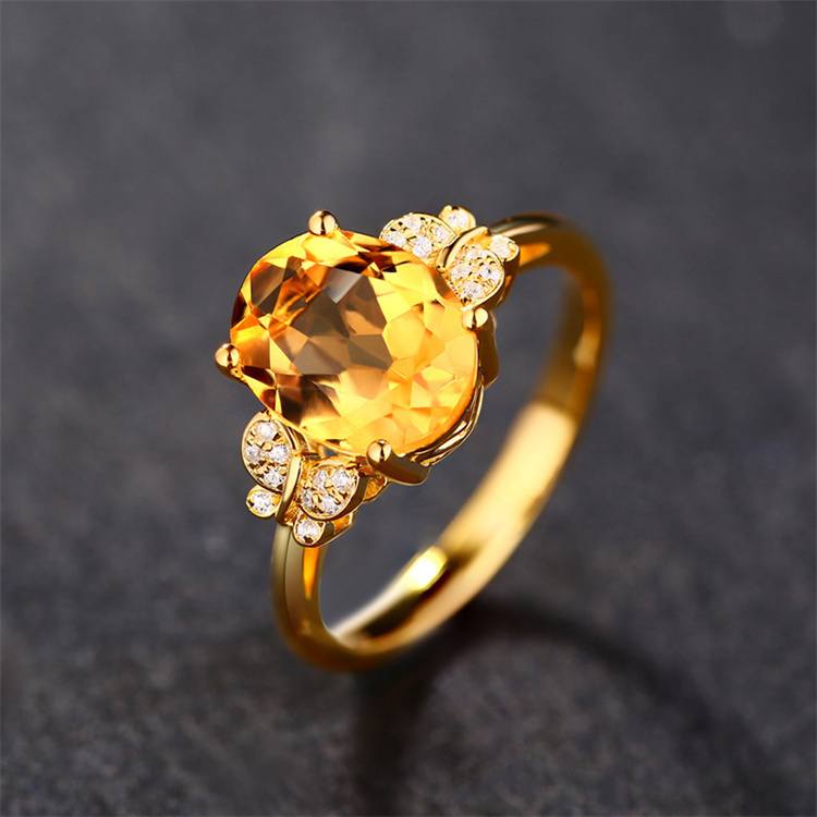 Hot Selling 18k Gold Plated Rings Luxury Butterfly Rings Citrine Diamond Rings Women