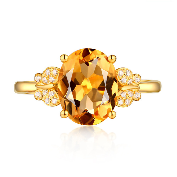 Hot Selling 18k Gold Plated Rings Luxury Butterfly Rings Citrine Diamond Rings Women