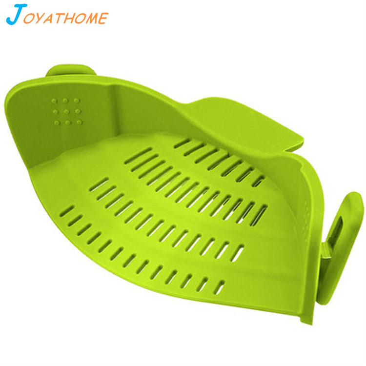 Kitchen Snap Strain Strainer Clip On Silicone 2 in 1 Collapsible Colander Fits all Pots and Bowls Dish Drainer Rack Stor