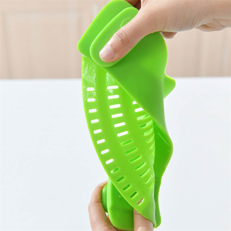 Kitchen Snap Strain Strainer Clip On Silicone 2 in 1 Collapsible Colander Fits all Pots and Bowls Dish Drainer Rack Stor