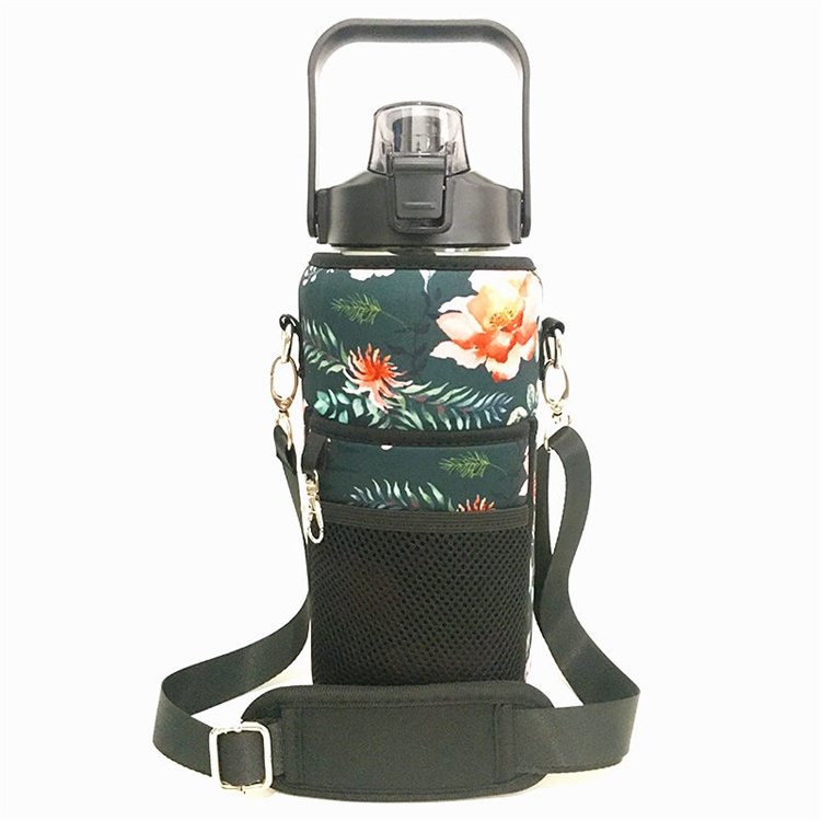 2L half gallon water bottle with storage sleeve camo insulated with carry strap and cellphone holder