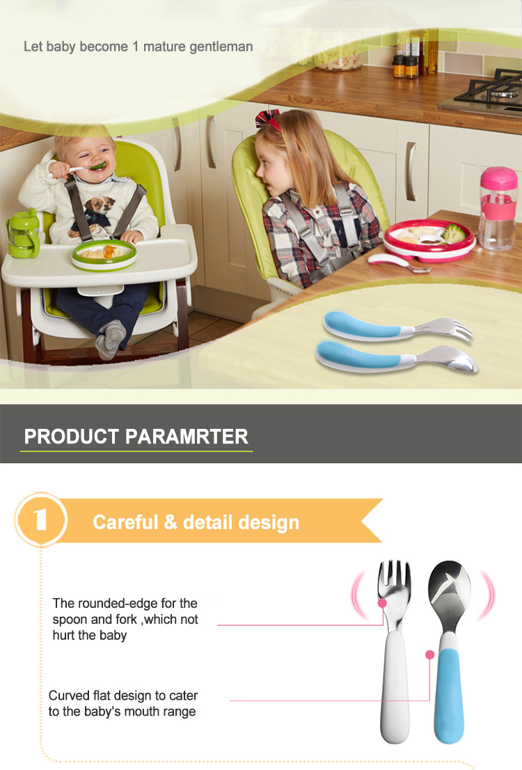 Baby Food grade 304 stainless steel, pp handle Cutlery Set Baby Feeding Stainless Steel Spoon Fork Set