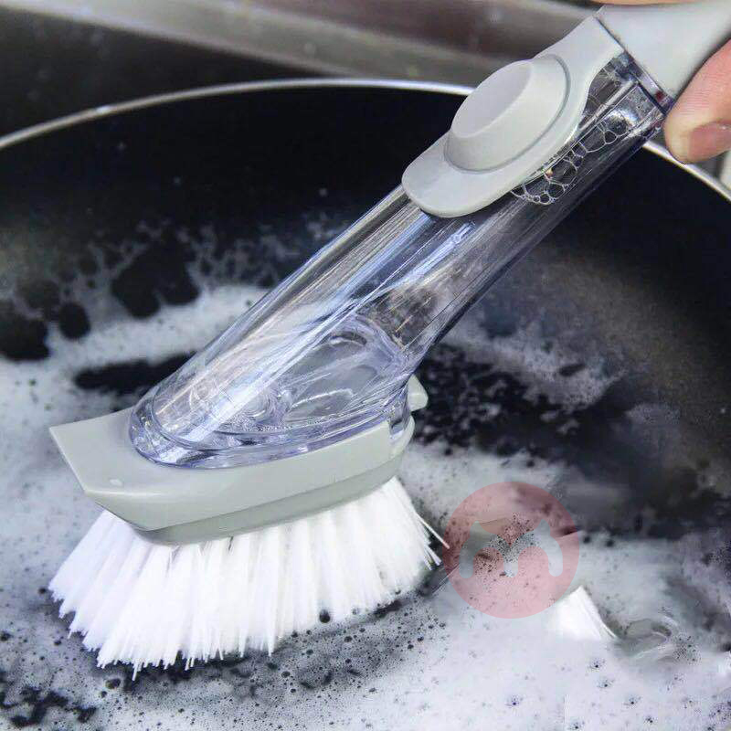 2 in 1 Kitchen Cleaning Brush Sponge Automatic Liquid Dispenser Long Handle Dishwashing Sponge Cleaner Household Cleanin