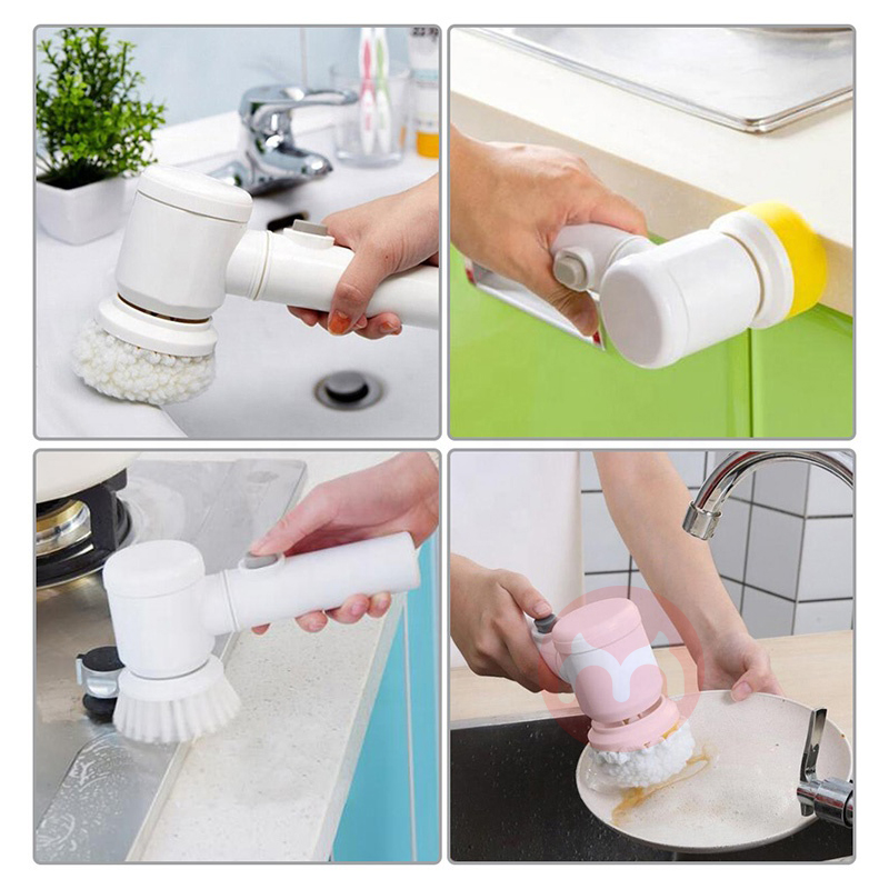 Magic Multifunctional Cleaning Brush 5 in 1 Handheld Kitchen Bathroom Electric Cleaning Tool With Replaceable Brush Head