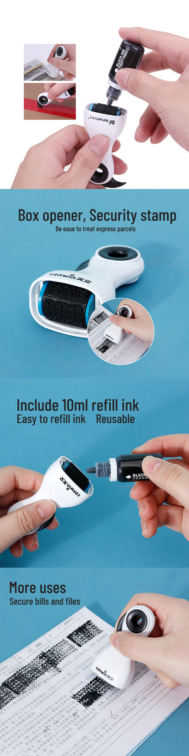 Tenwin 7605 Identity Theft Prevention Confidential Security Secure Stamp Roller Self-Inking