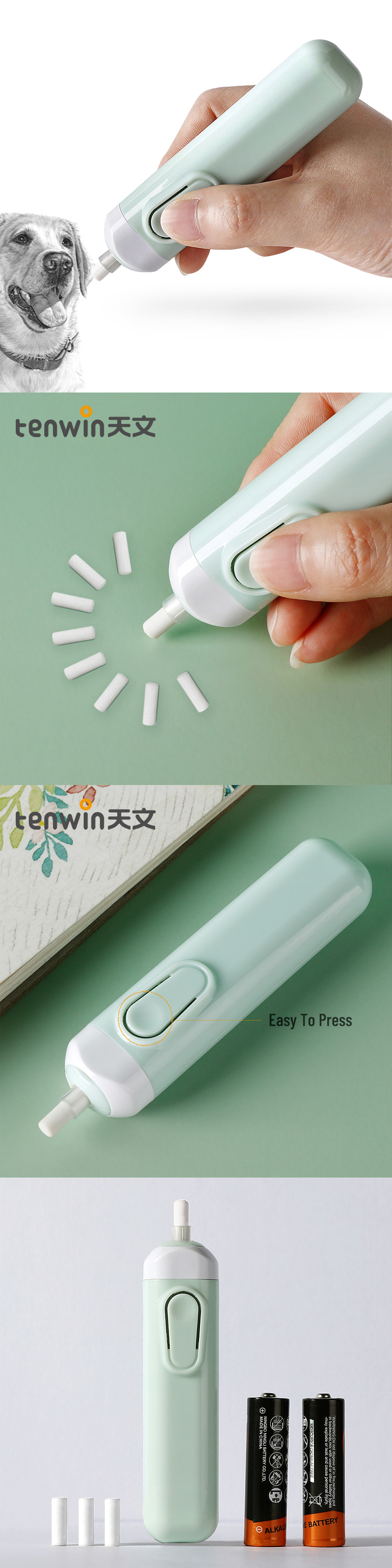 Tenwin Printed Electric Battery Powered Eraser Pen With Eraser Refills