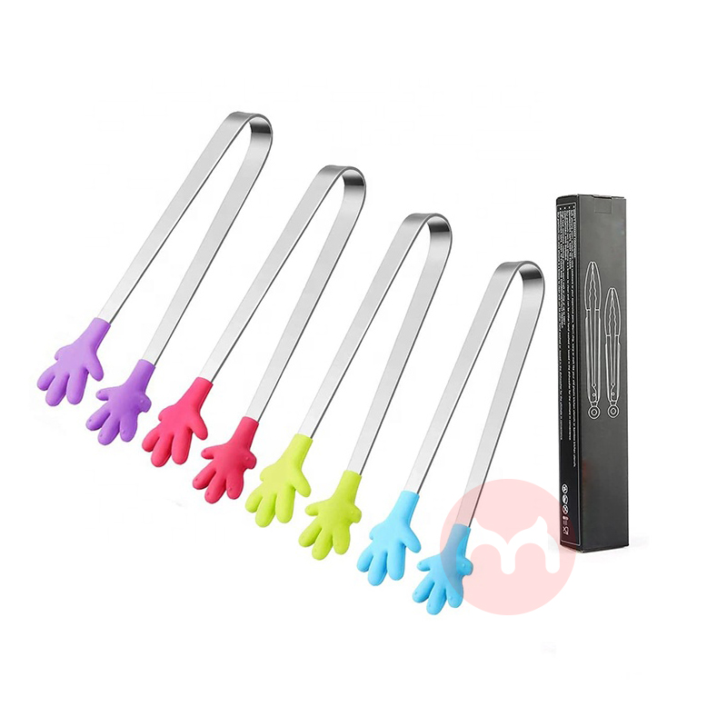 Hand-Shape Colourful Small Kids Mini Silicone Ice Tongs Cooking Kitchen Tong Food Tong With Silicon Tips