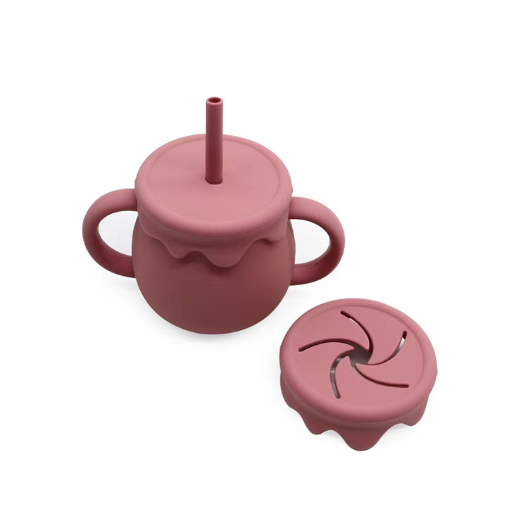 Baby silicone folding snack cup non slip dual purpose drinking cup