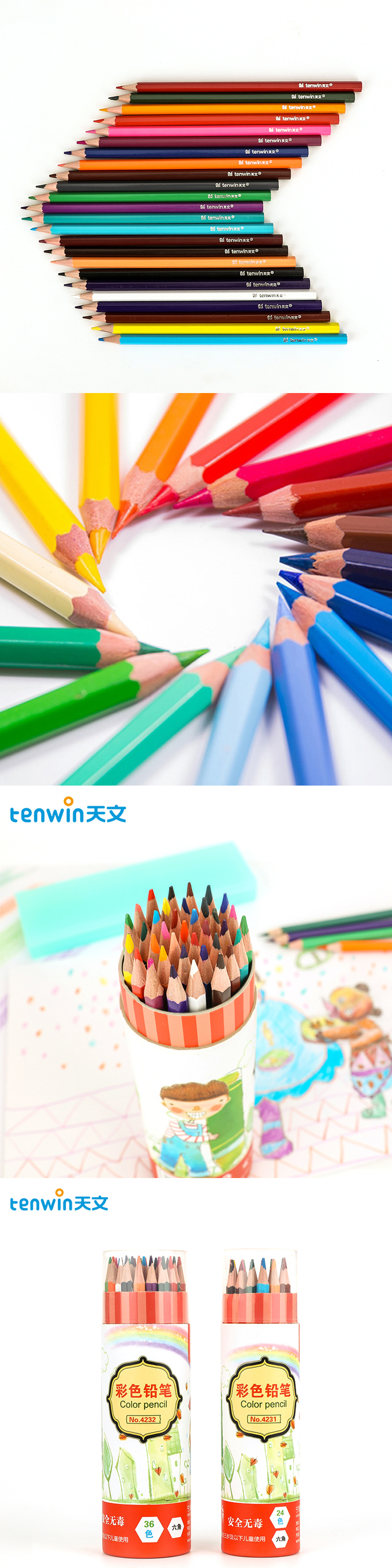 Tenwin Manufactured In China Cartoon Multicolor 36 Color Drawing Pencils