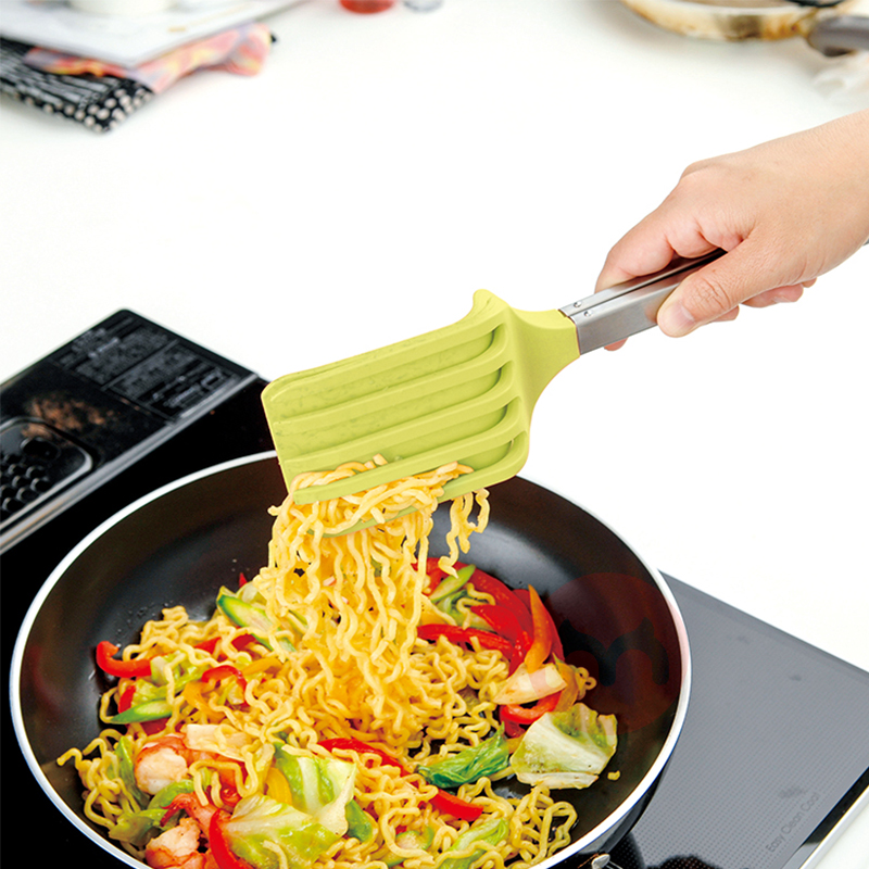 Acceptale Wholesale Grill Salad BBQ Stainless Steel Cocina Tongs kitchen gadgets Silicone Cooking Pronged Kitchen Spatul