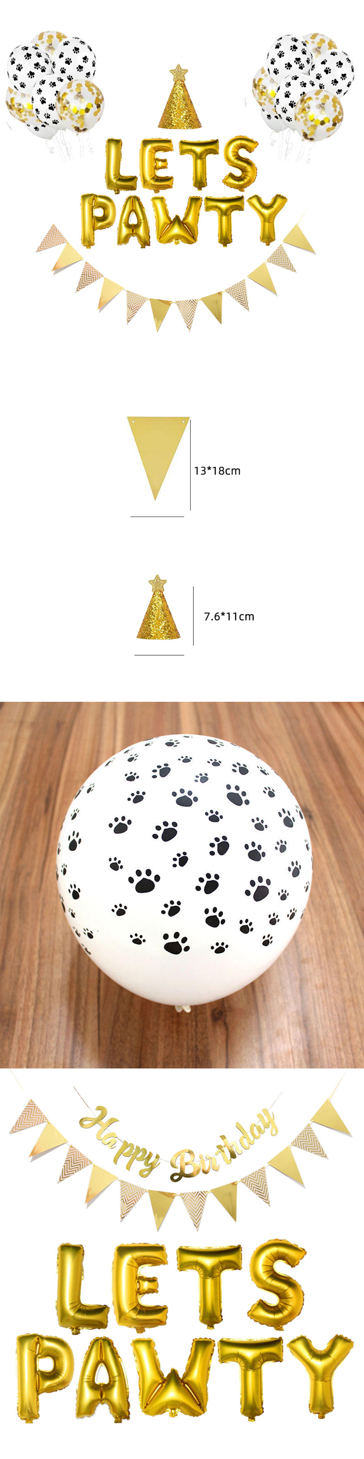 PAFU Pet Birthday Party Supplies Dog Birthday Lets Pawty Balloons Banner Hat Decoration kit