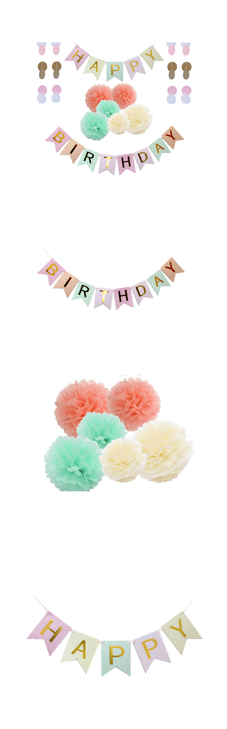 PAFU latex balloon circle garland and happy birthday banner set party decorations paper birthday party supplies