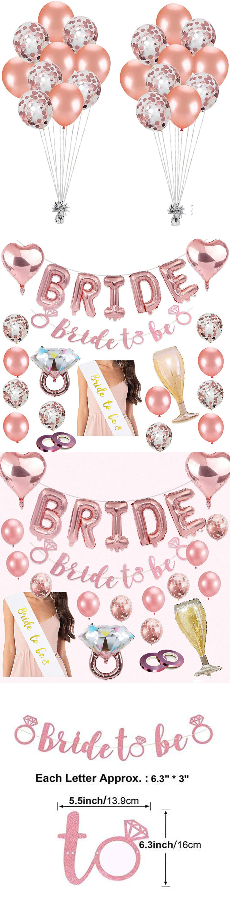 PAFU Rose Gold Bachelorette Party Supplies Bride to Be Sash Banner Bride Heart Foil Balloon Bridal Shower Decoration Kit