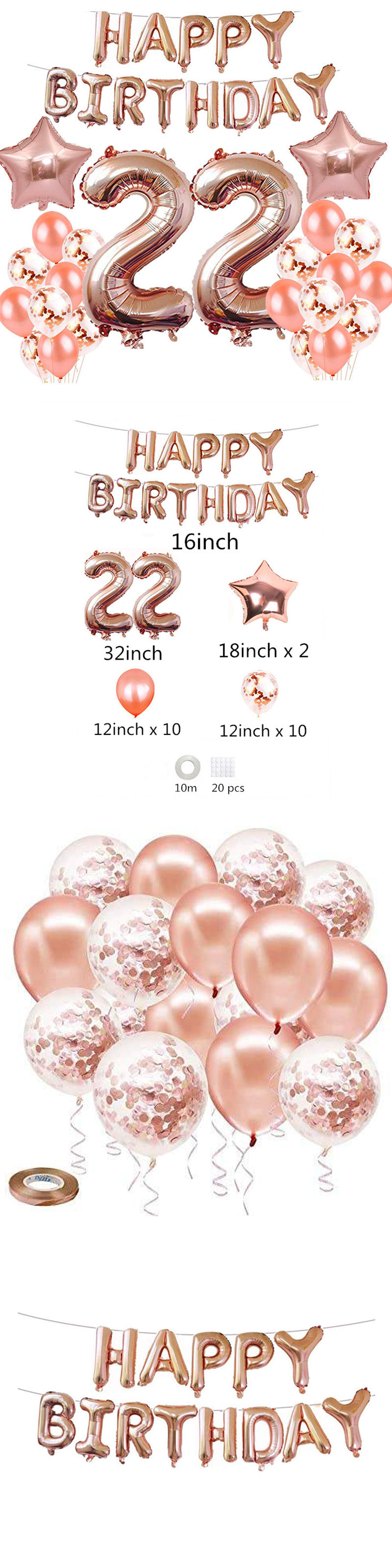 PAFU Graduation Decorations Rose Gold Foil Balloons for Birthday Party Supplies 22nd Birthday Decorations Party Supplies