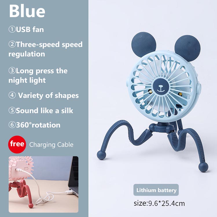 Stroller Mini Fan Windable Handheld Bed Car Seat Usb Charging Cartoon Desktop Folding Rechargeable Hand Fan for Baby