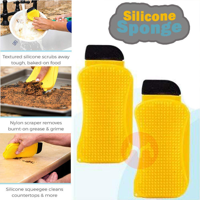 Renjia Household cleaning tools  accessories silicone rubber cleaning scrubber washing dish sponge kitchen silicone brus