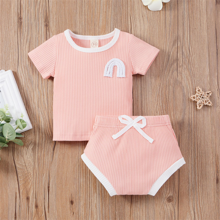 JINXI Children's Rainbow ribbed cotton suit casual baby suit