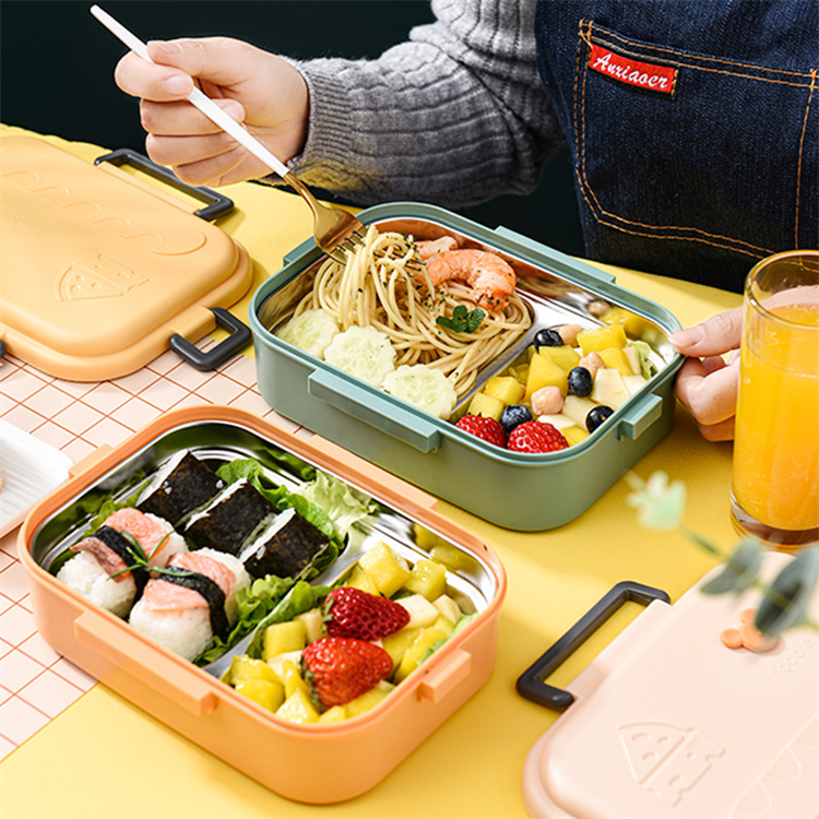 Stainless steel bento box food storage container with lid