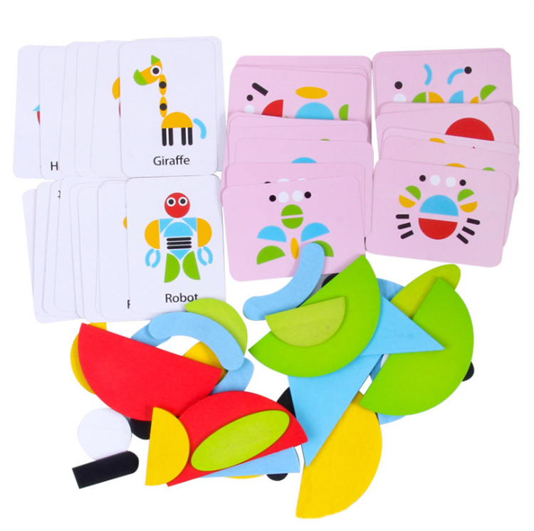 Children learn cognitive color toy jigsaw puzzles with wooden patterns