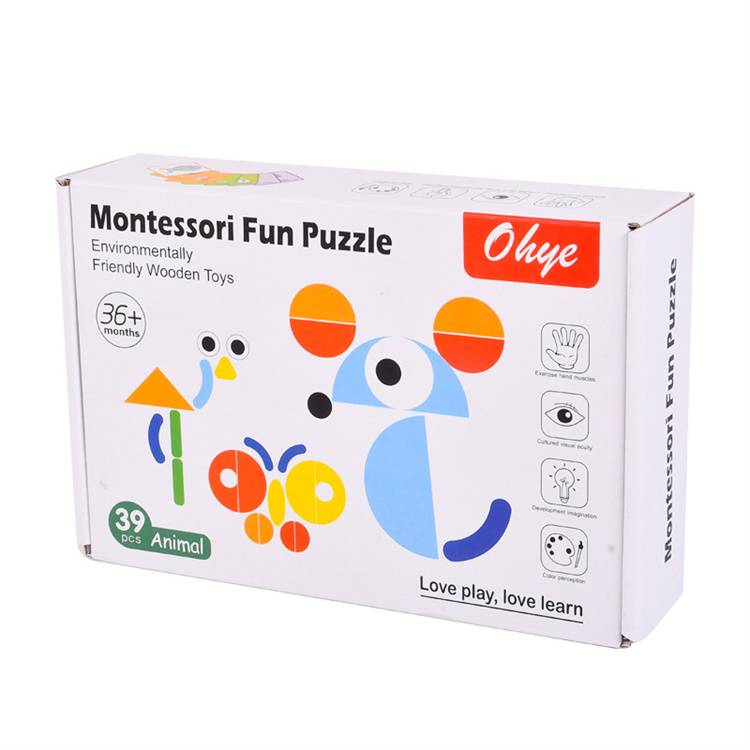 Children learn cognitive color toy jigsaw puzzles with wooden patterns