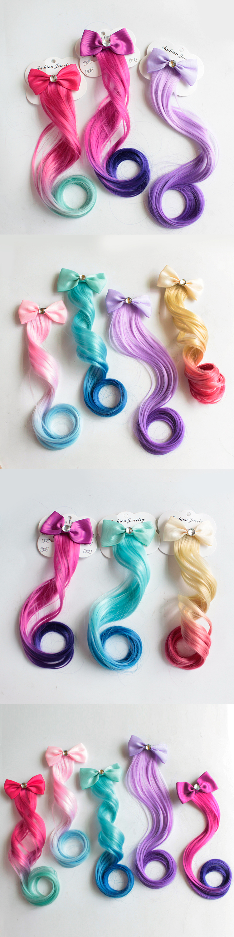 Bowknot colorful gradual change wig clip children's headdress wig braid girls hairpin lace clip ponytail clip