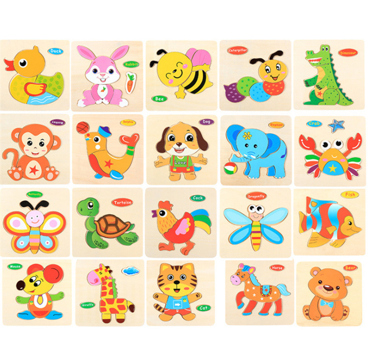 Beautiful And Colorful Wooden Animal And Fruit Puzzle Magnetic Block Building Toys Puzzles For Kids