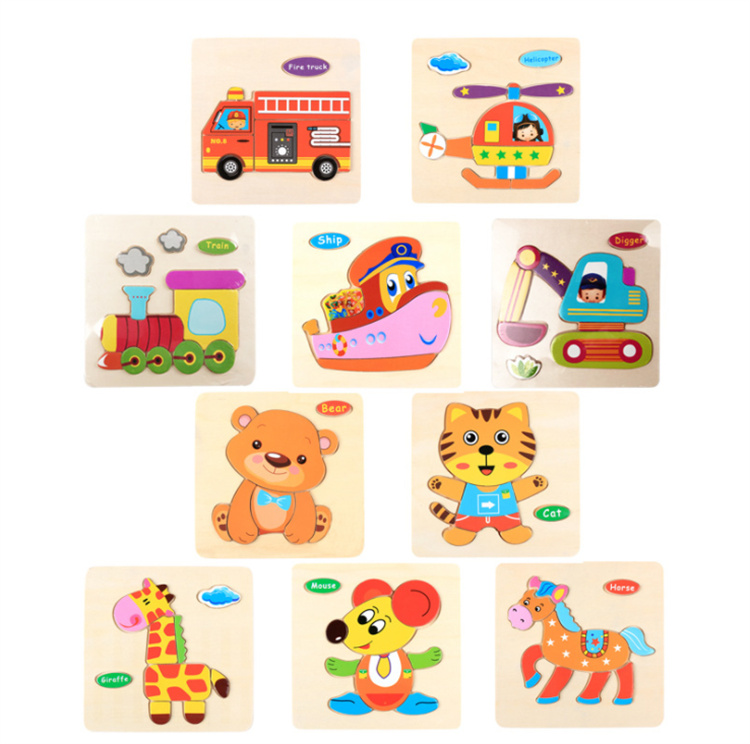 Beautiful And Colorful Wooden Animal And Fruit Puzzle Magnetic Block Building Toys Puzzles For Kids