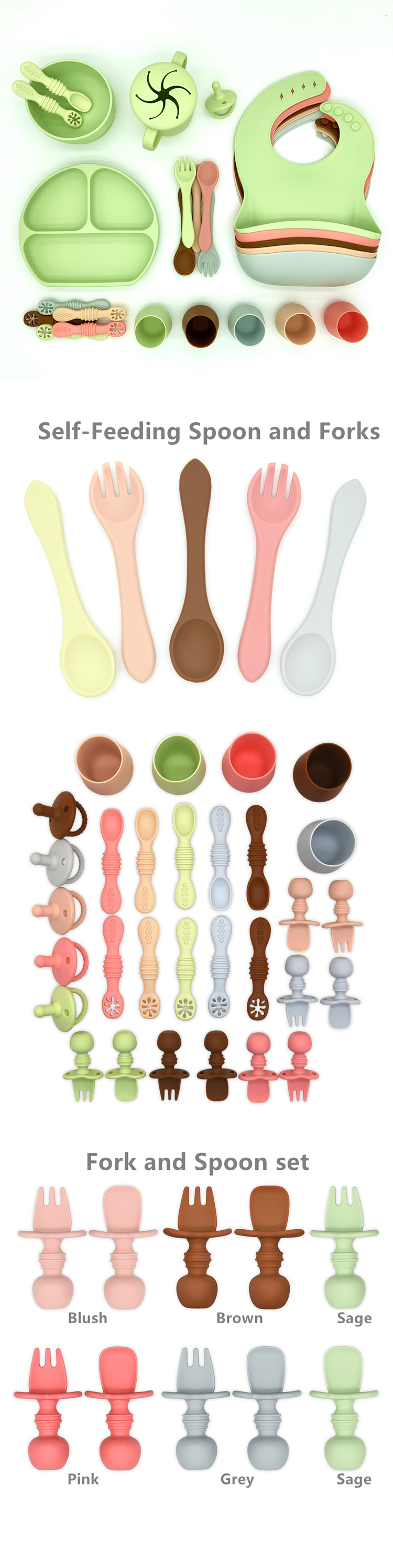 [2 set]Food grade baby self-service food utensils for the first stage