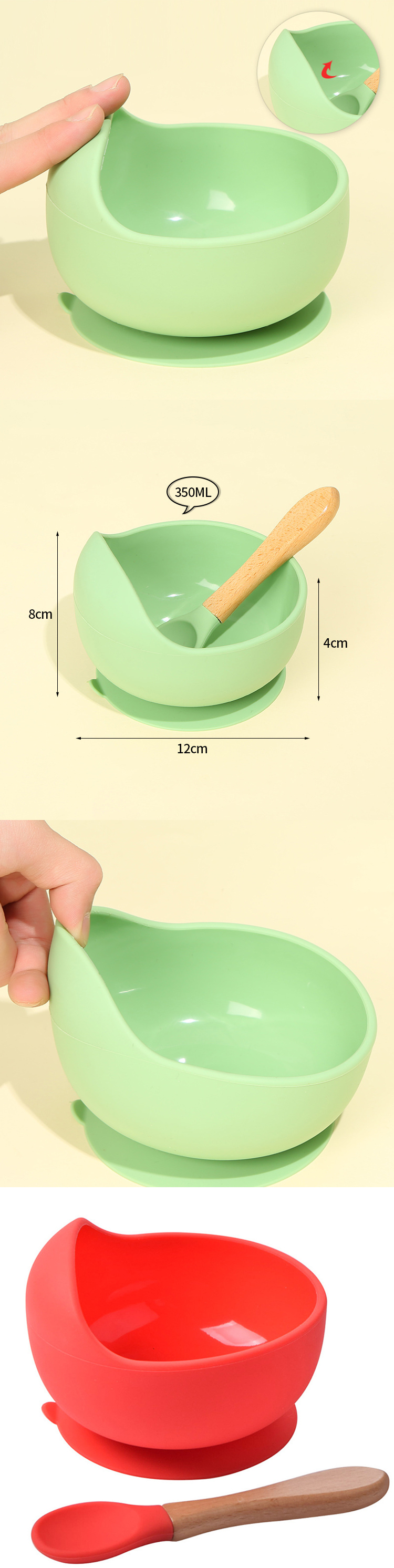 Children's and infants' non slip and fall proof tableware wooden handle spoon sucker bowl