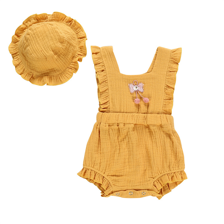 JINXI Baby girl one-piece dress with hat summer lotus leaf edge