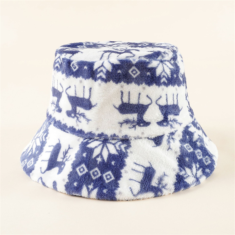 YIWU HAOHAO Fashion designer custom logo elk basin cap polyester Winter Christmas fisherman bucket cap
