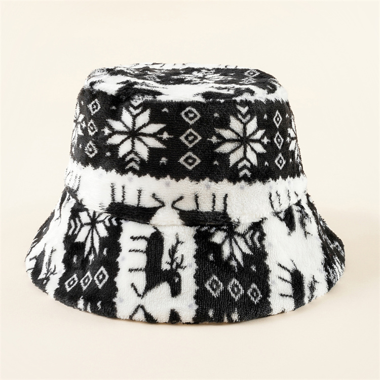 YIWU HAOHAO Fashion designer custom logo elk basin cap polyester Winter Christmas fisherman bucket cap