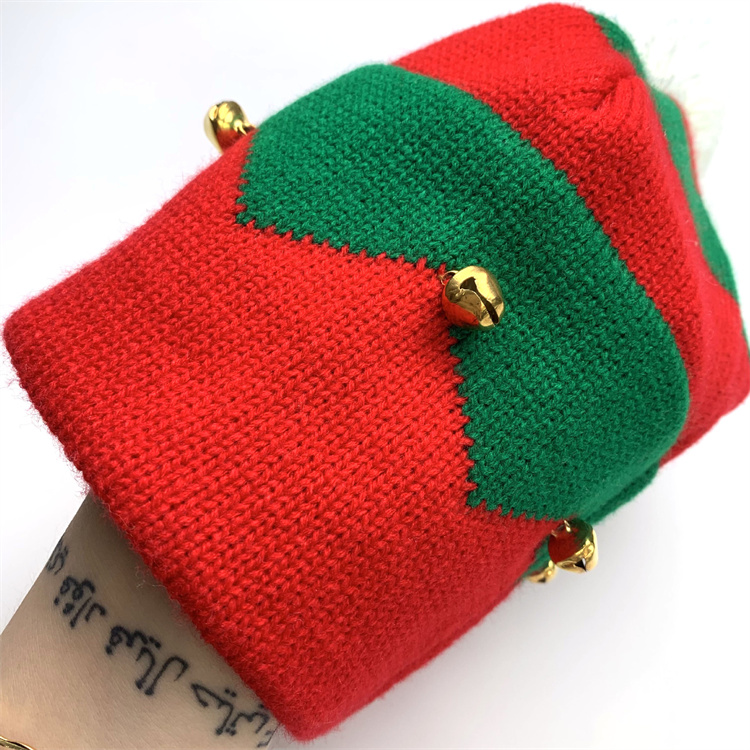 YIWU HAOHAO Personalized christmas cap striped Bell Christmas cap holiday gift wool ball knitted cap