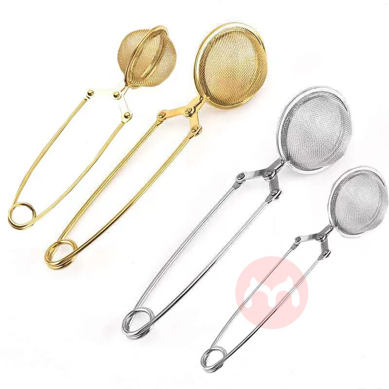 Home kitchen gadgets 304 stainless steel tea drainer hand-held strainer filter Snap wire mesh Tea Ball Infuser With Hand