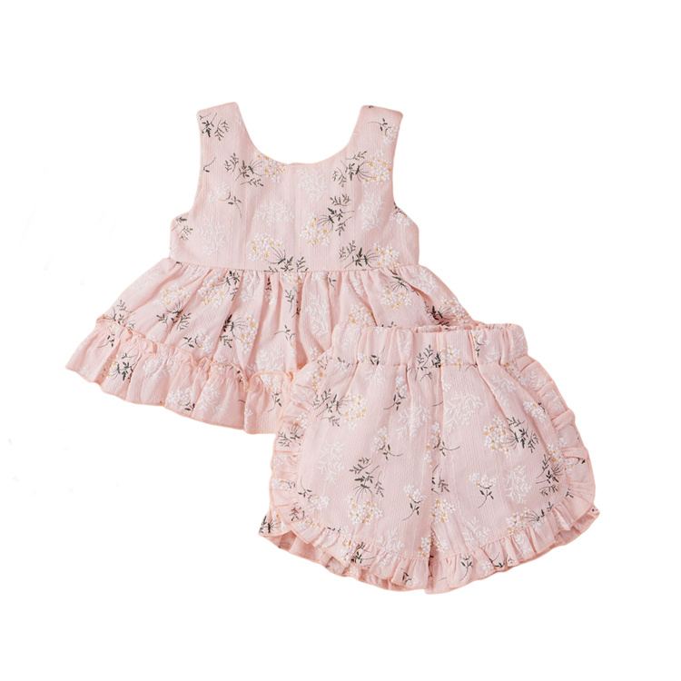 JINXI A girl's dress set of sleeveless, sweet printed shorts with ruffled edges