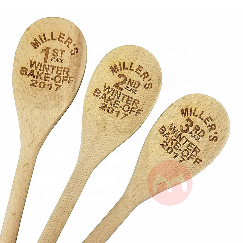 HISCOPE wooden kitchen utensils long handle engraved spoons mixing wood spoon set kitchen tool with logo