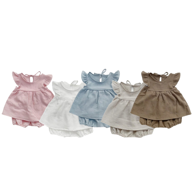 JINXI Girls' summer suits with plain-colored short sleeves