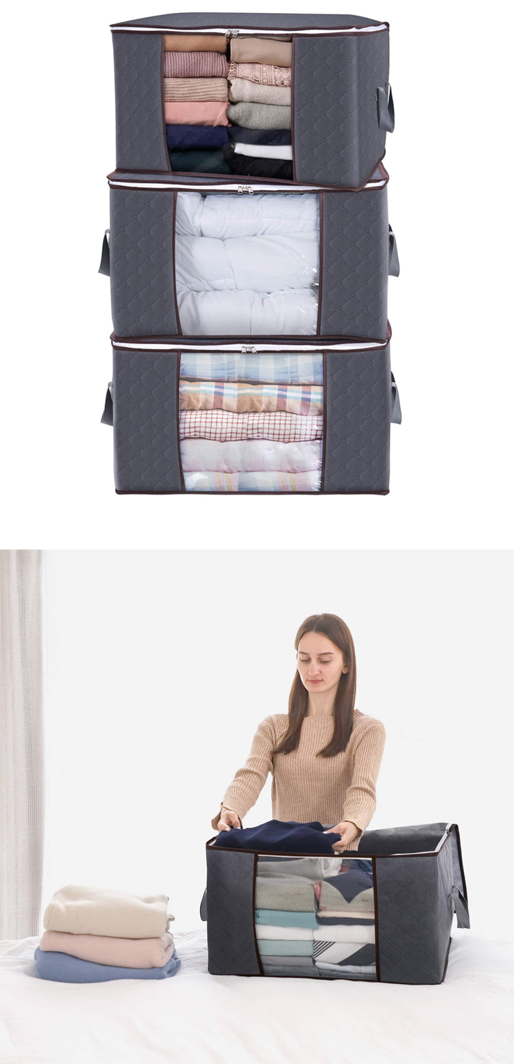 [3 sets]Folding blanket quilt large canvas bag zipper clothes storage bag