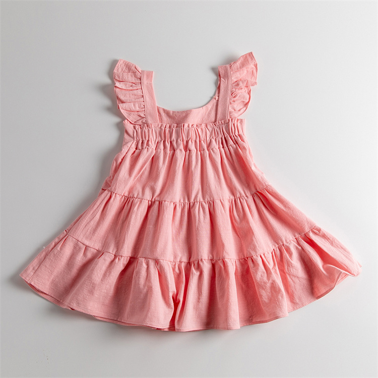 JINXI Flax cotton summer girl's dress with flowing sleeves halter back and ruffled edges