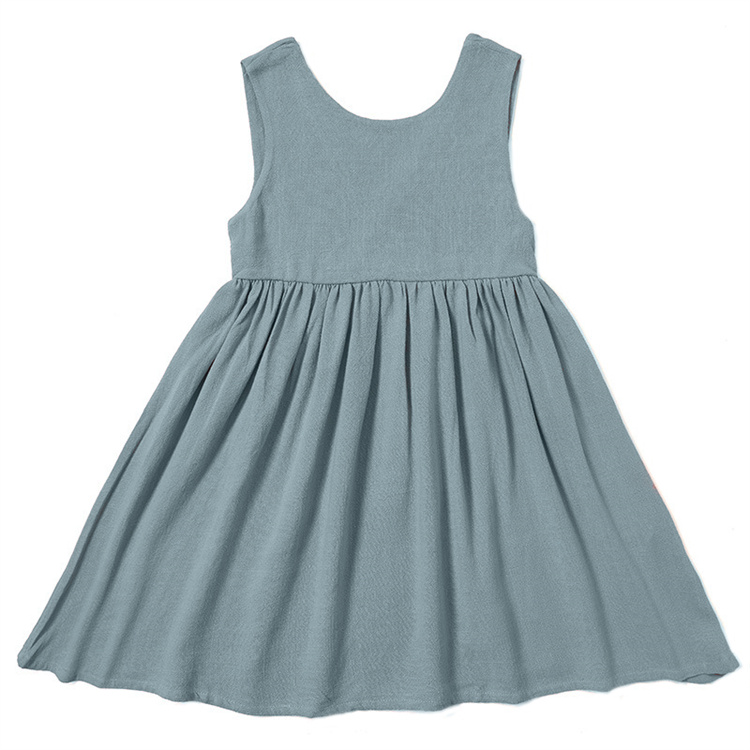 JINXI Summer sleeveless linen cotton casual plain cute dress girls