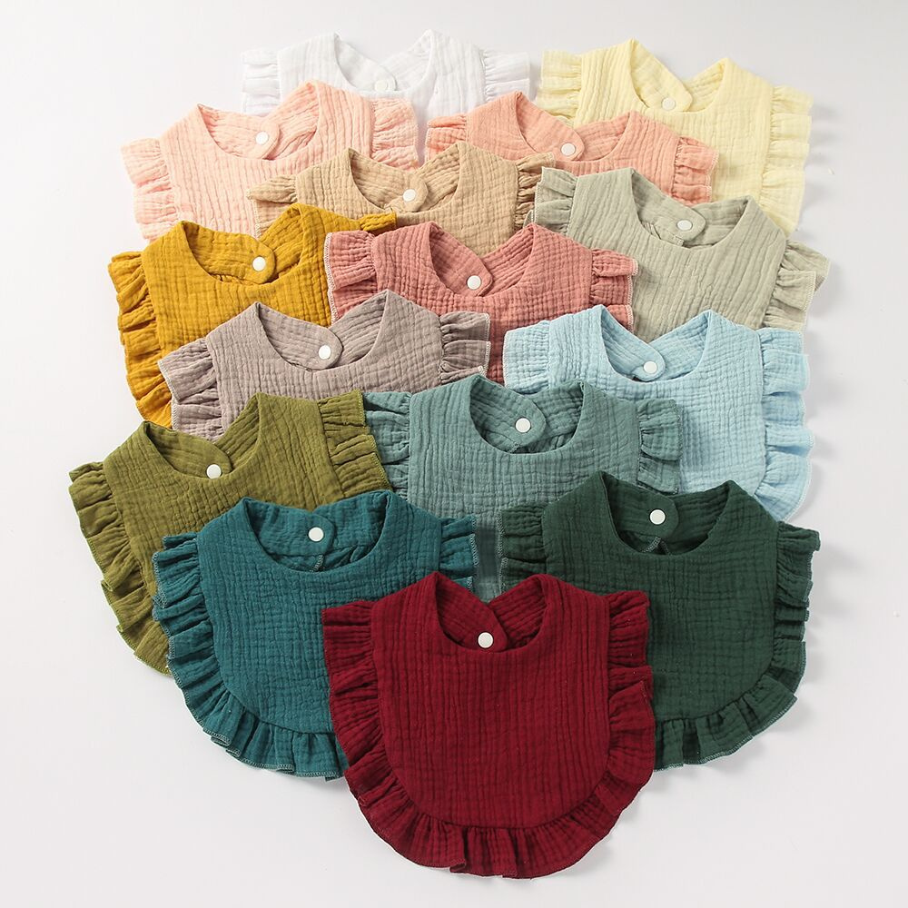 Ruffled pure cotton muslin baby drool towel Bib