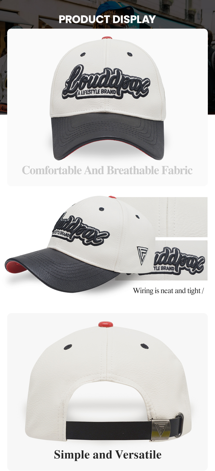 UMOK PU leather ordinary Unisex hat, adjustable structure, comfortable baseball cap, unique white baseball cap