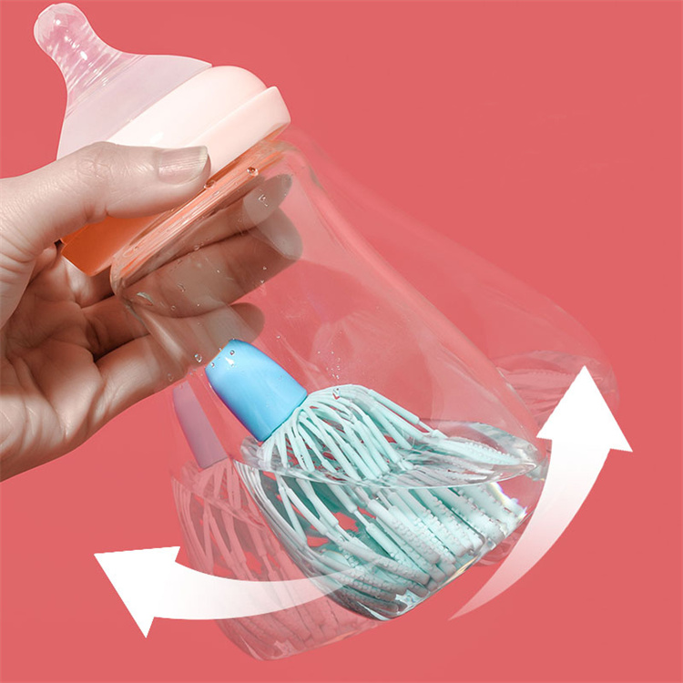 Portable silicone milk bottle nipple cleaning brush set