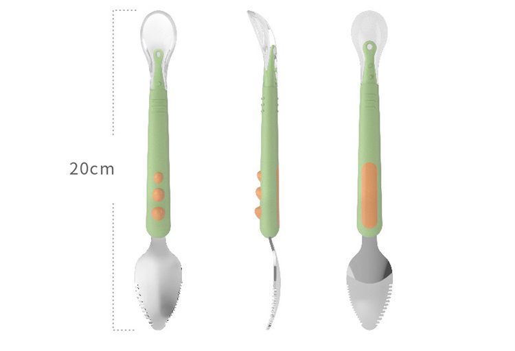 Baby food supplement double headed silica gel spoon stainless steel spoon