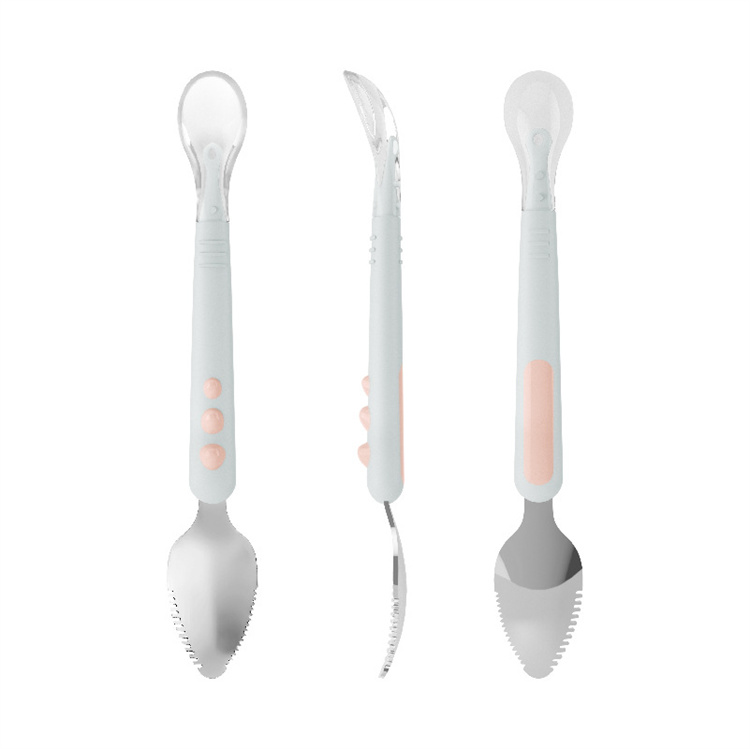 Baby food supplement double headed silica gel spoon stainless steel spoon