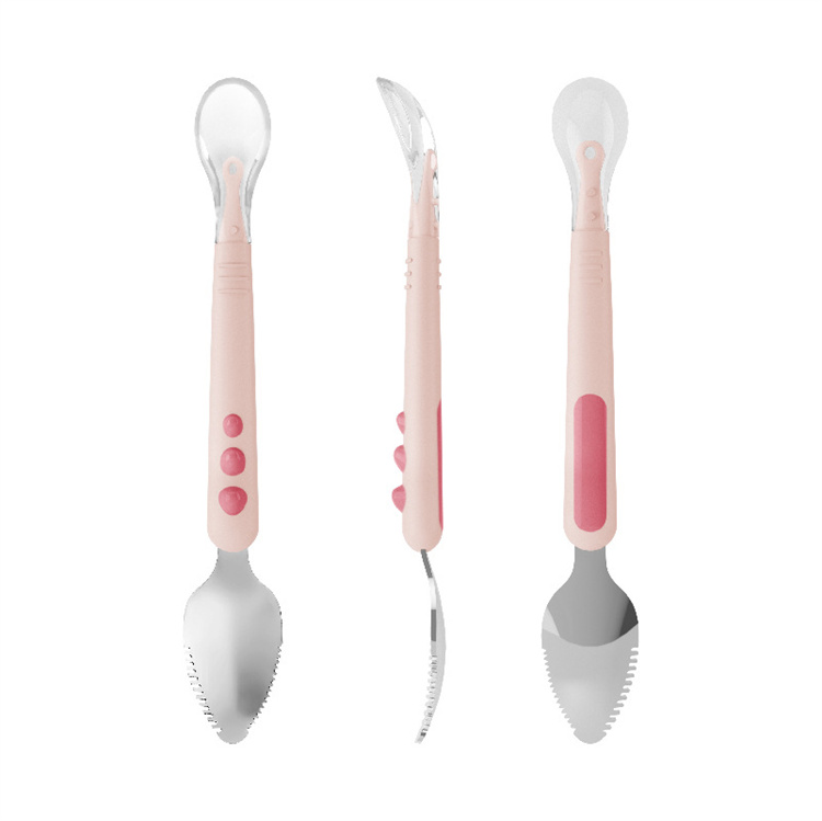 Baby food supplement double headed silica gel spoon stainless steel spoon