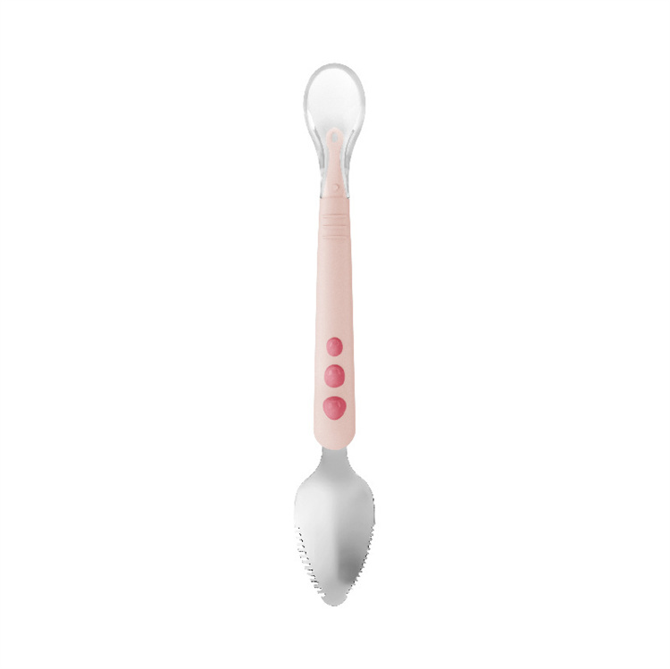 Baby food supplement double headed silica gel spoon stainless steel spoon