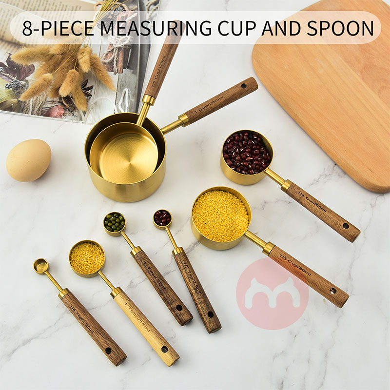 Kitchen tools Stainless steel Measuring Cups and Spoons 10 Piece set with wooden handle