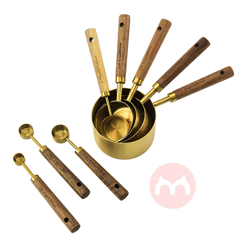 Kitchen tools Stainless steel Measuring Cups and Spoons 10 Piece set with wooden handle
